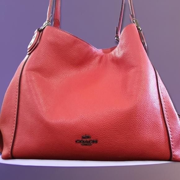 Coach Edie 31 Shoulder Bag Washed Red Leather Edie Turnlock Purse - Picture 5 of 12